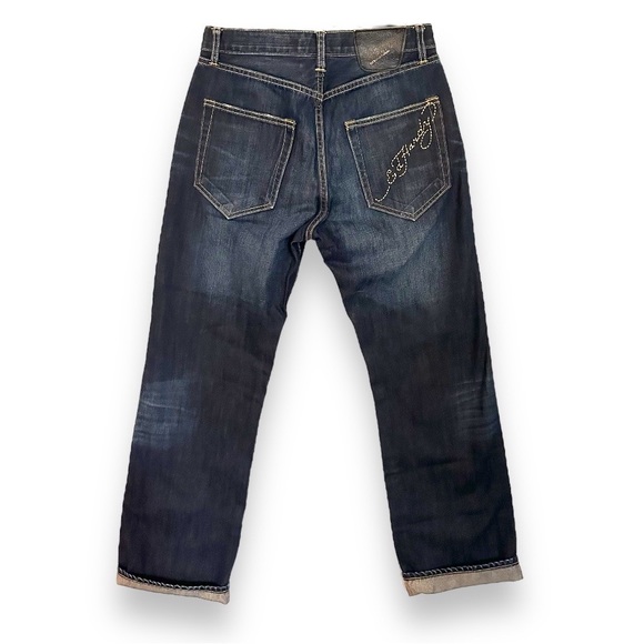 Vtg Y2K Ed Hardy Christian Audigier Jeans Button Fly Blue 31x32 Embroidery Logo - Picture 2 of 8